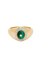 Mini Pompadour Pinky Ring, 18k Yellow Gold with Torsades Malachite & Diamonds
